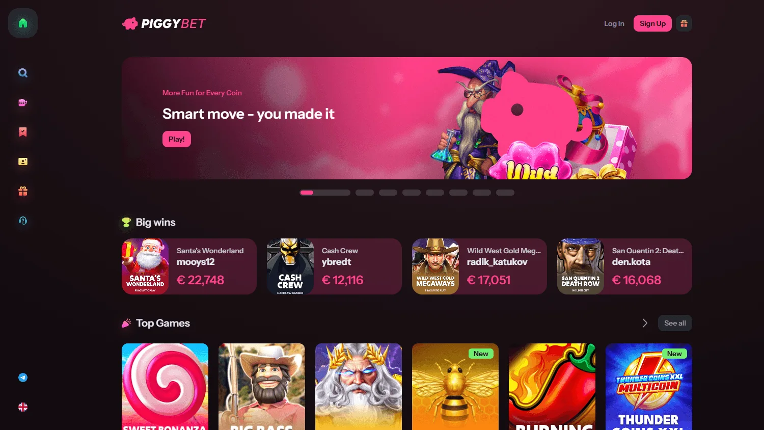 Piggybet Casino desktop home screen with Australian welcome offers